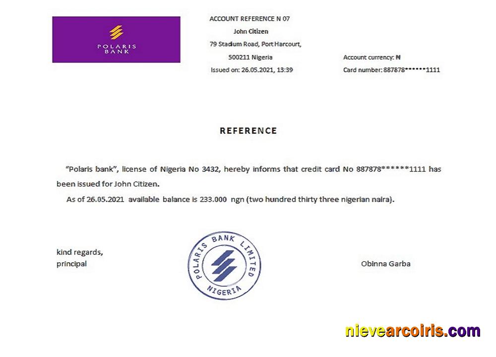 Nigeria Polaris bank reference